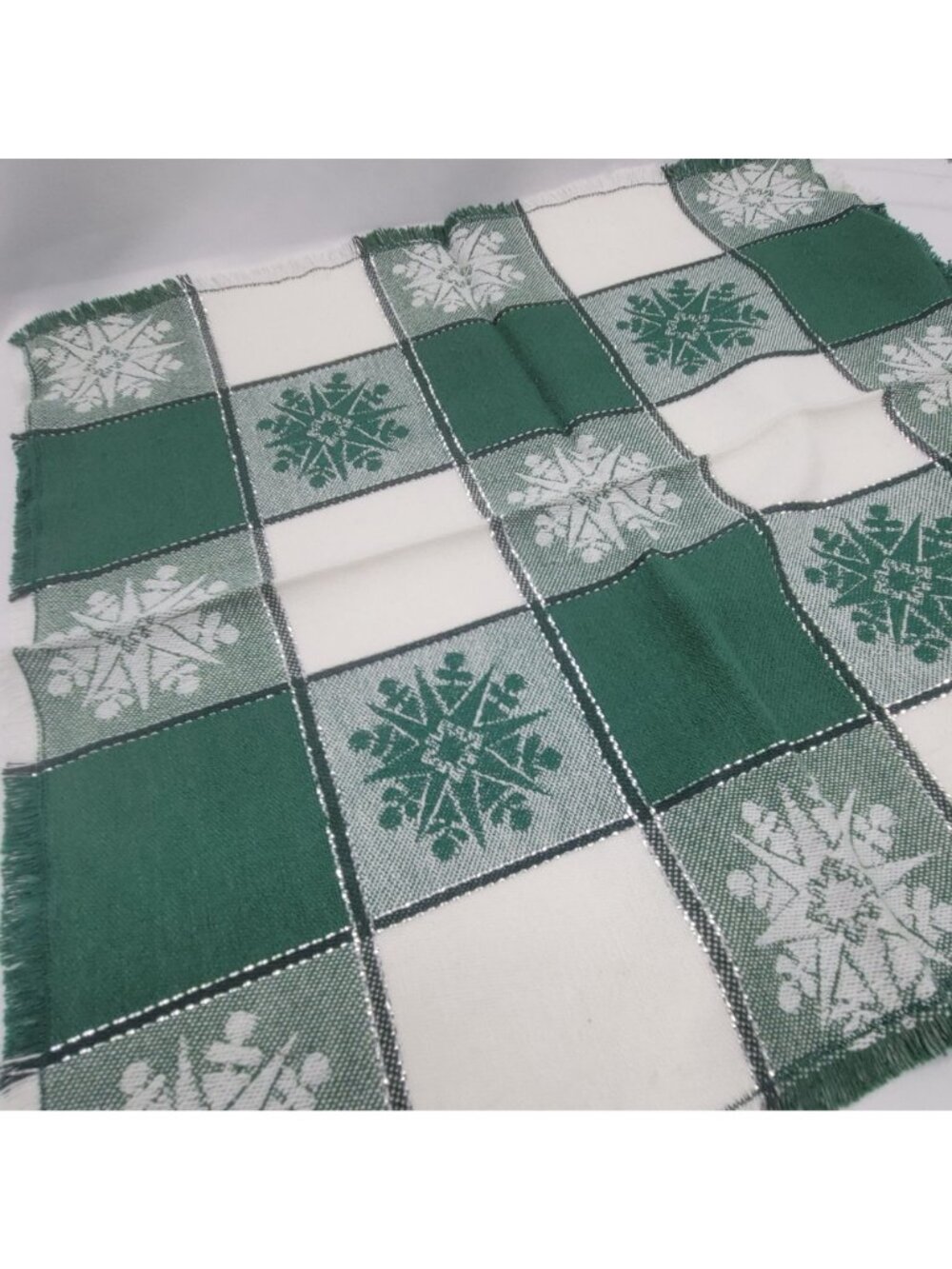 Vtg Green Checker Snowflake Cloth Napkins Set Of Six 15"x14" Woven Fabric Winter - Picture 7 of 9